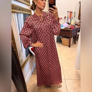Kate Spade Floral Long Sleeve Maxi Dress ruffle dress pink & green